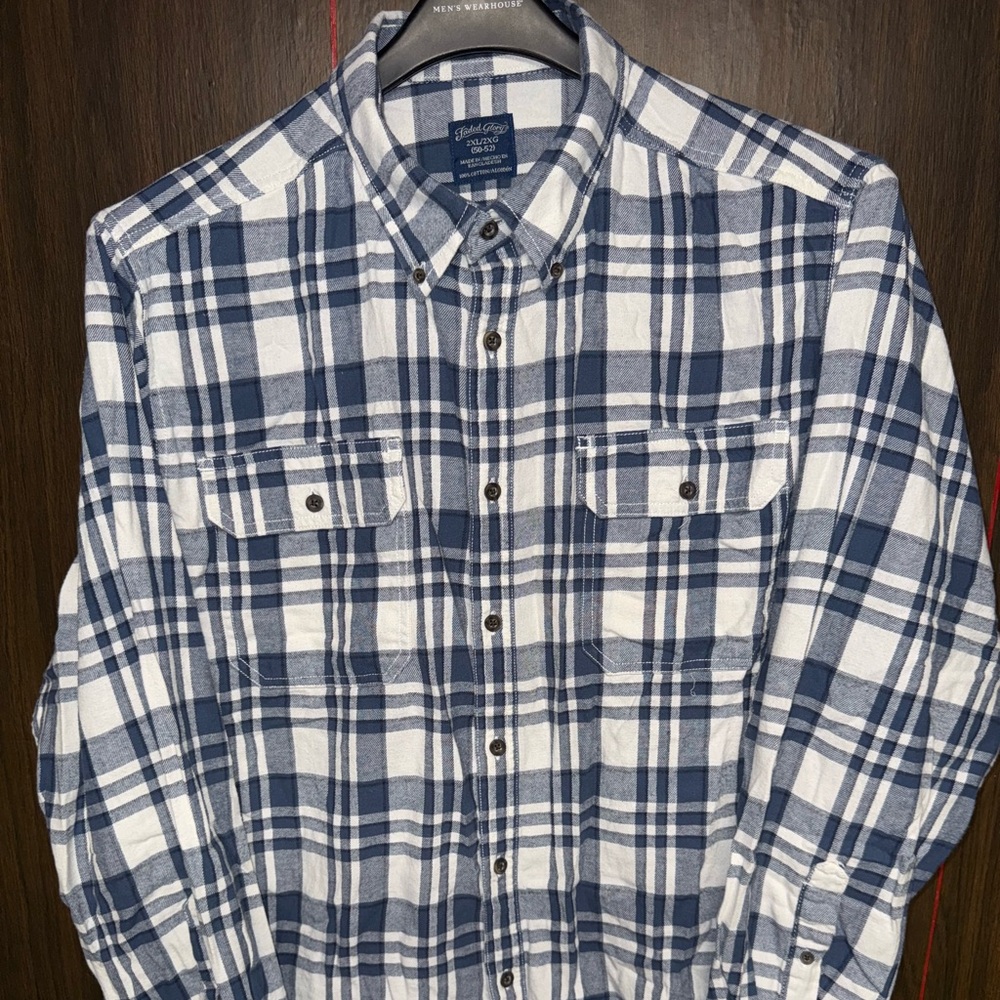 Faded Glory Navy and White Checkered Shirt